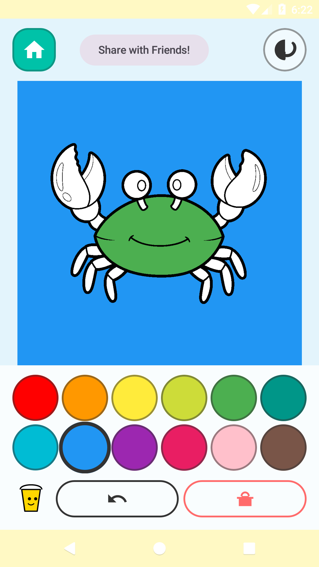 Coloring screen with a drawing filled using the magic fill tool